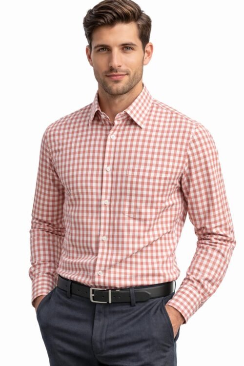 DARK PEACH CHECKS SHIRT